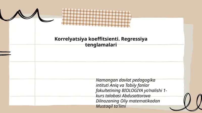 Korrelyatsiya koeffitsienti. Regressiya tenglamalari