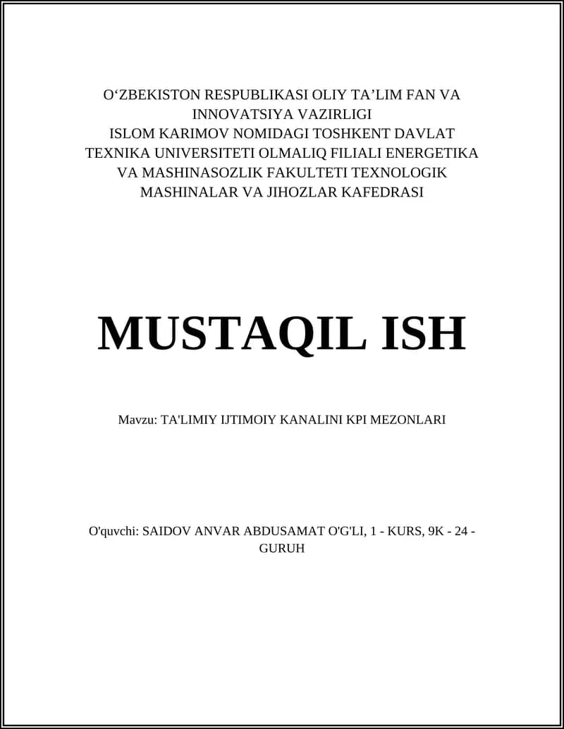 TA'LIMIY IJTIMOIY KANALINI KPI MEZONLARI
