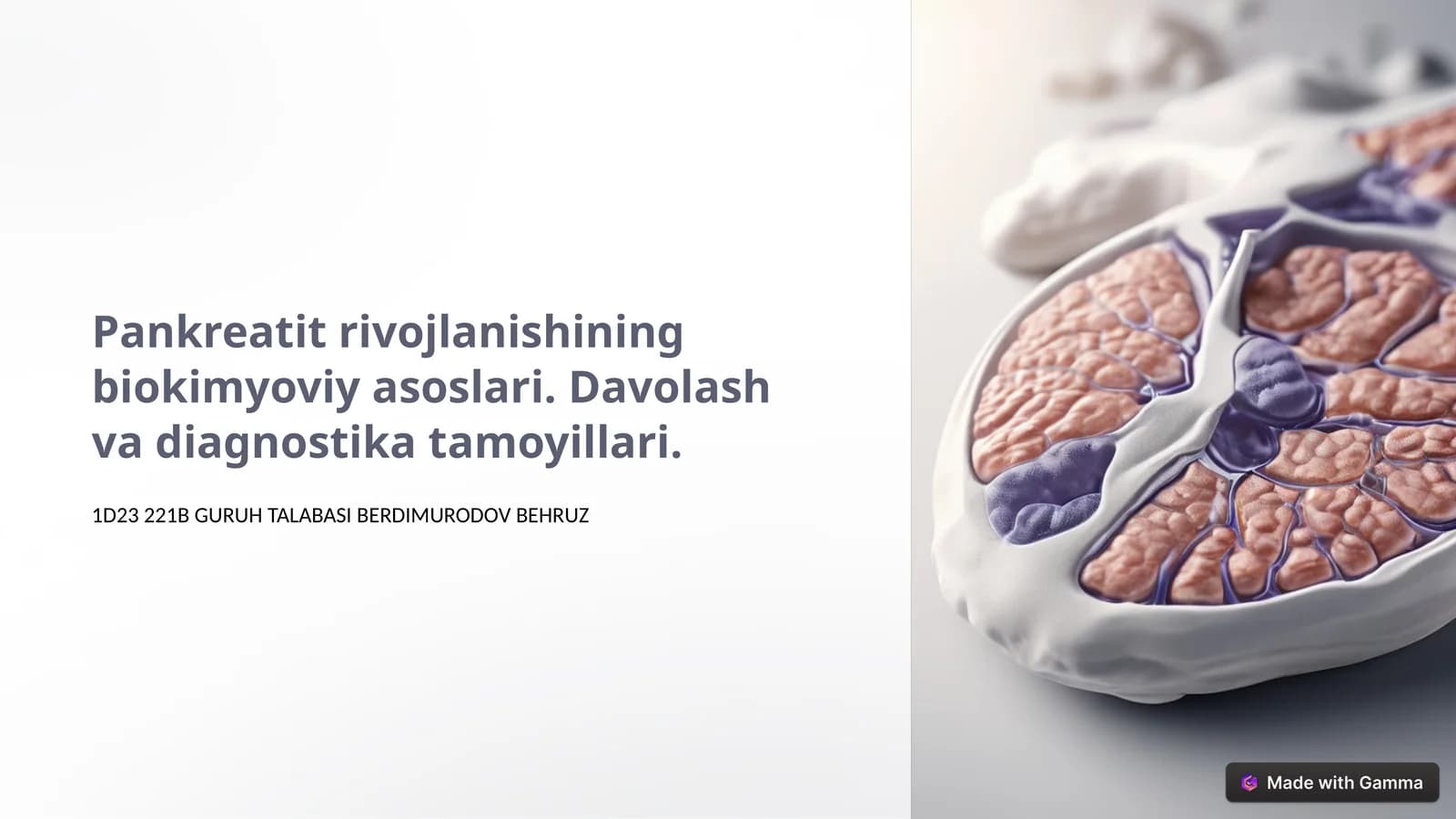 Pankreatit rivojlanishining biokimyoviy asoslari. Davolash va diagnostika tamoyillari