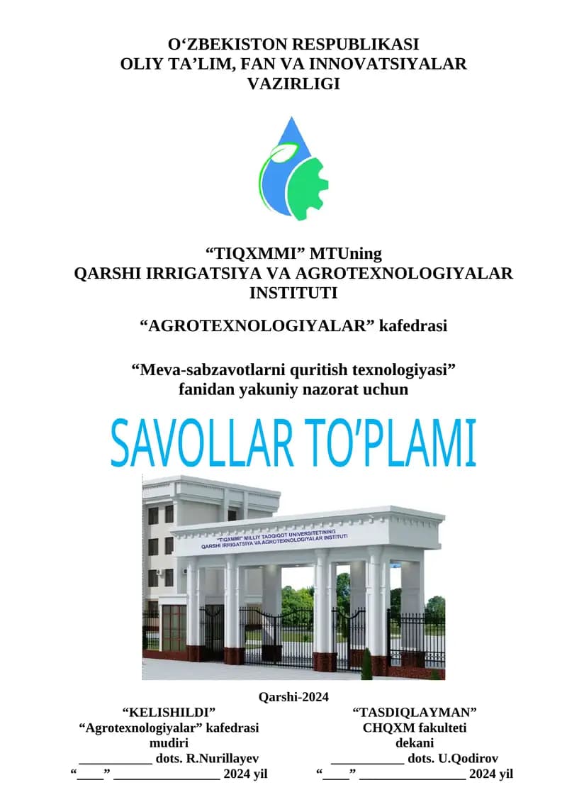 Meva-sabzavotlarni quritish texnologiyasi