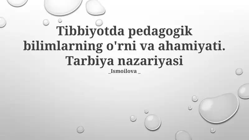 Tibbiyotda Pedagogik Bilimlarni Ta'riflash