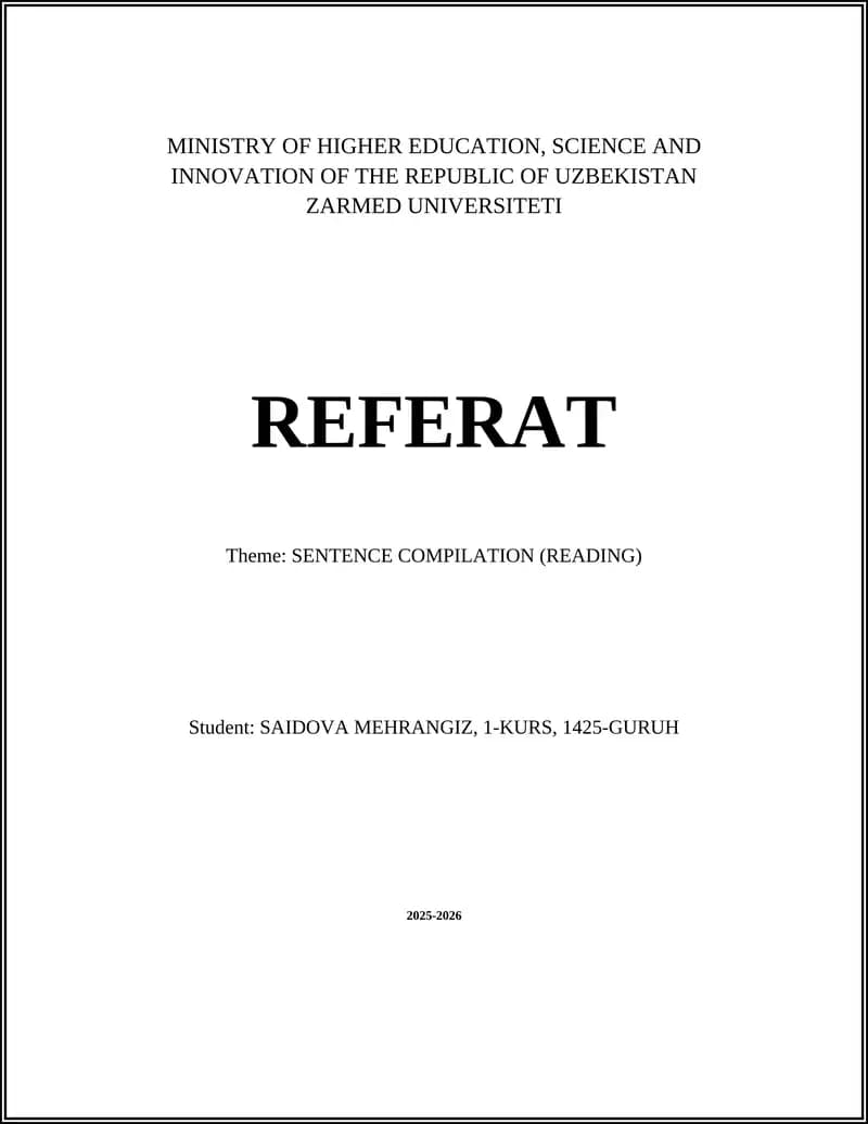 REFERAT Theme: SENTENCE COMPILATION (READING)