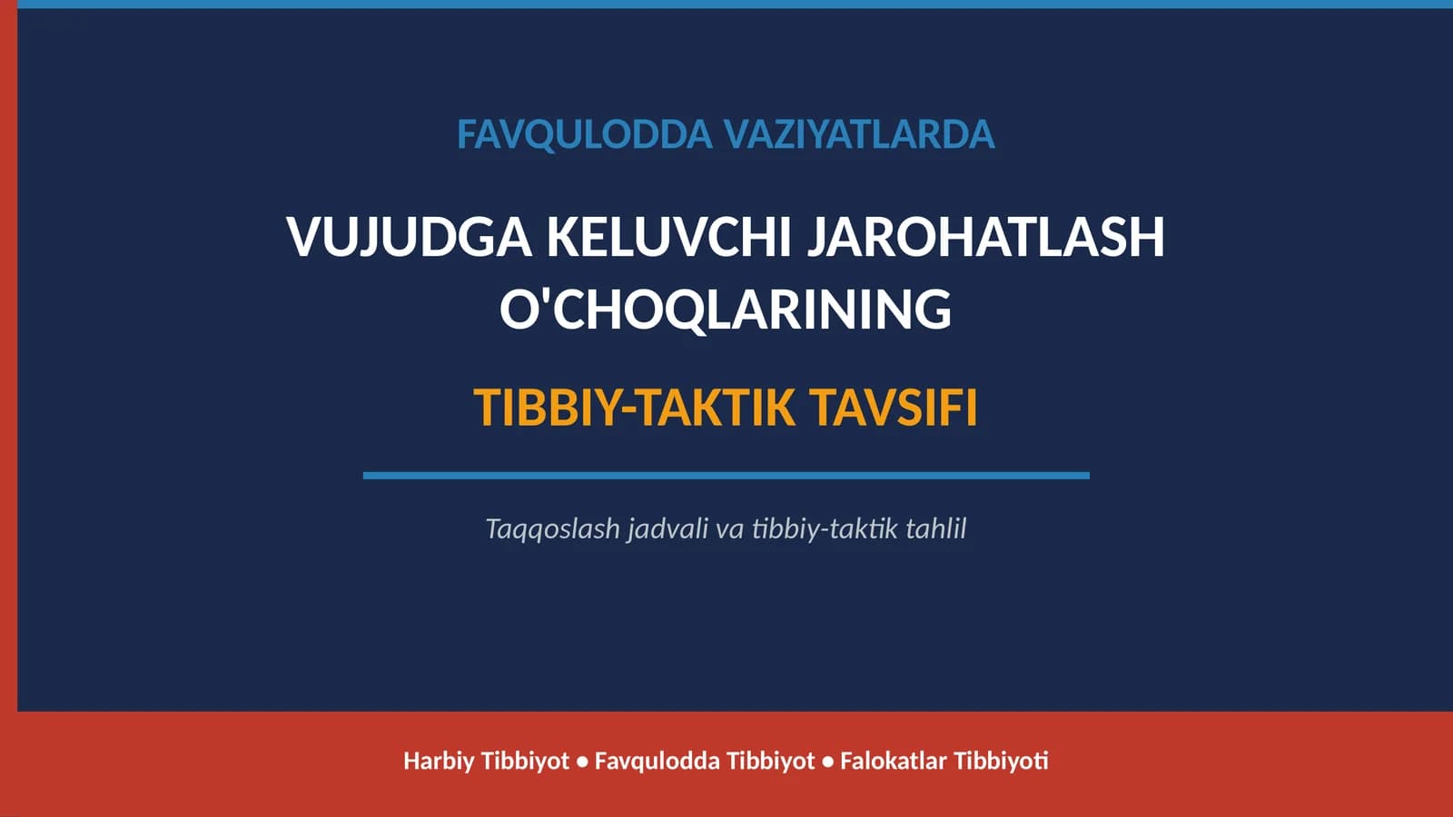 FV da vujudga keluvchi jaroxatlanish

o'choqlarining tibbiy - taktik tavsifi