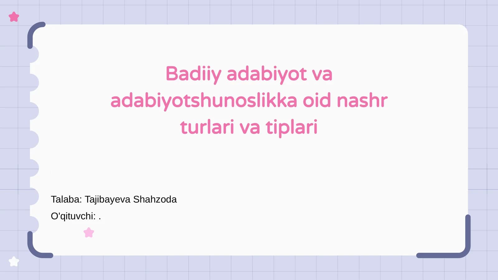 Badiiy adabiyot va adabiyotshunoslikka oid nashr turlari va tiplari