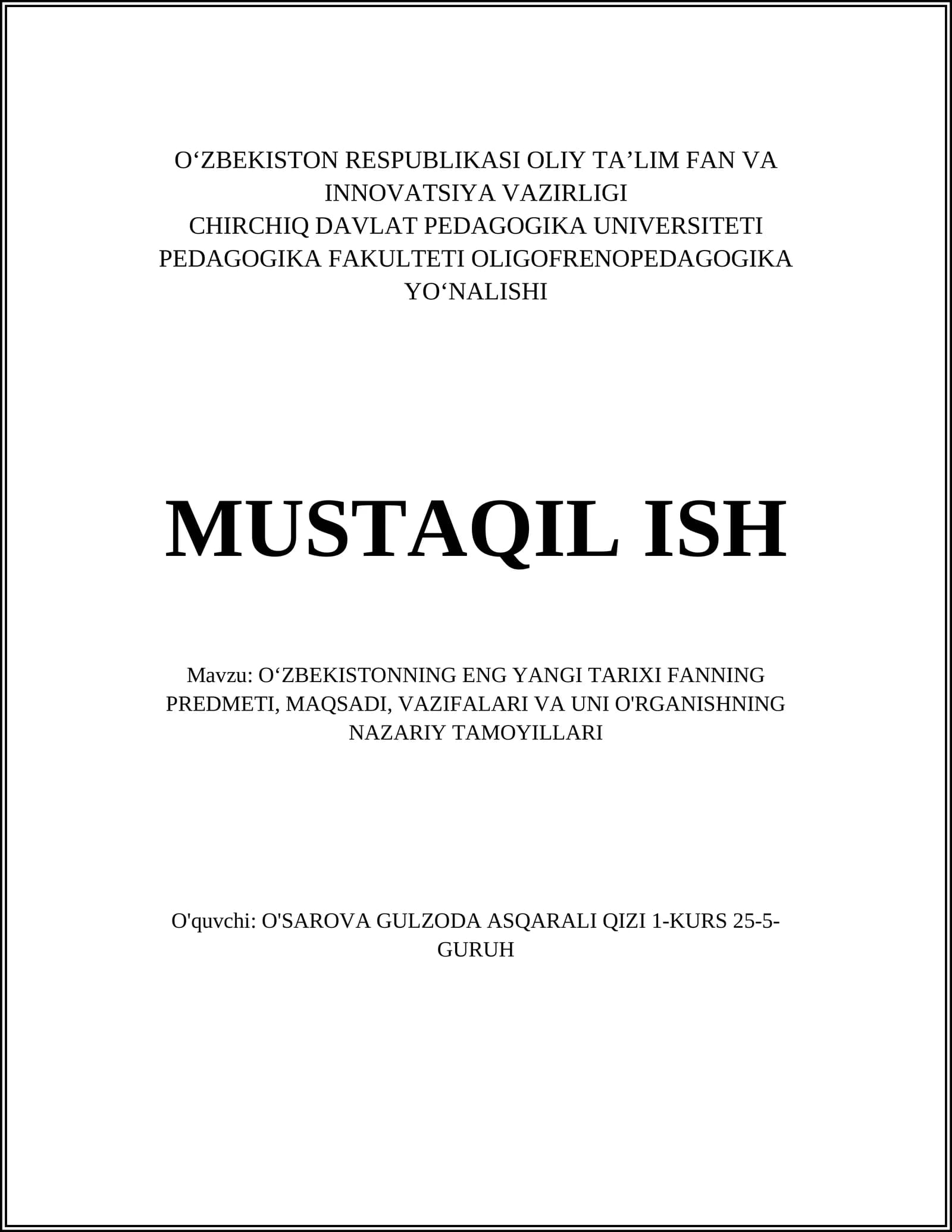 O'zbekistonning eng yangi tarixi