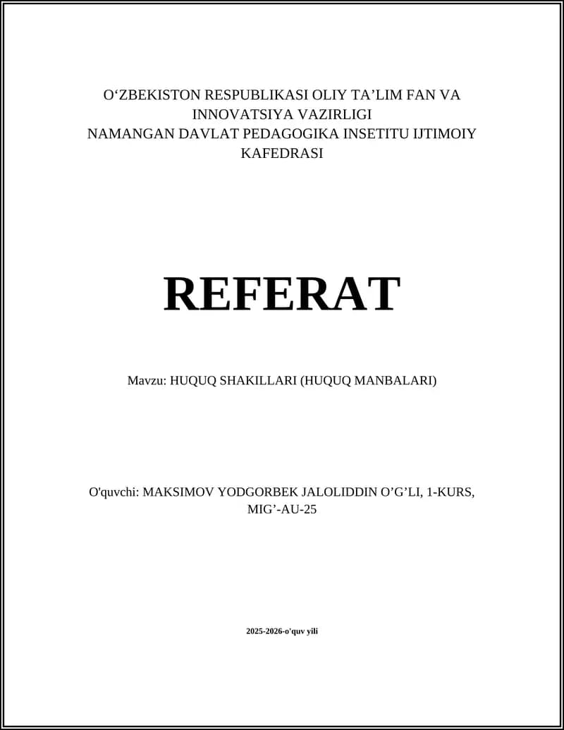 HUQUQ SHAKILLARI (HUQUQ MANBALARI)