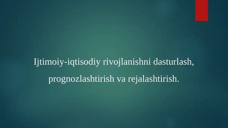 Ijtimoiy-iqtisodiy rivojlanishni dasturlash, prognozlashtirish va rejalashtirish.
