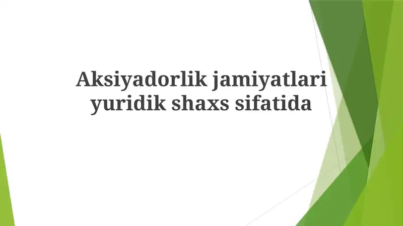 Aktsiyadorlik Jamiyatining Tashkil Topishi