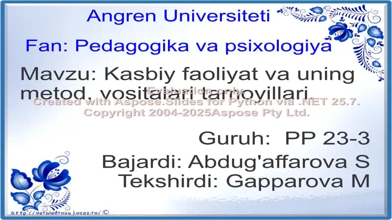 Kasbiy pedagogik faoliyatga kirish