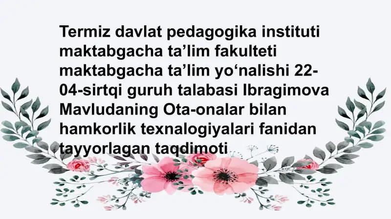 Mahalla, oila va maktabgacha taʼlim tashkiloti hamkorligi