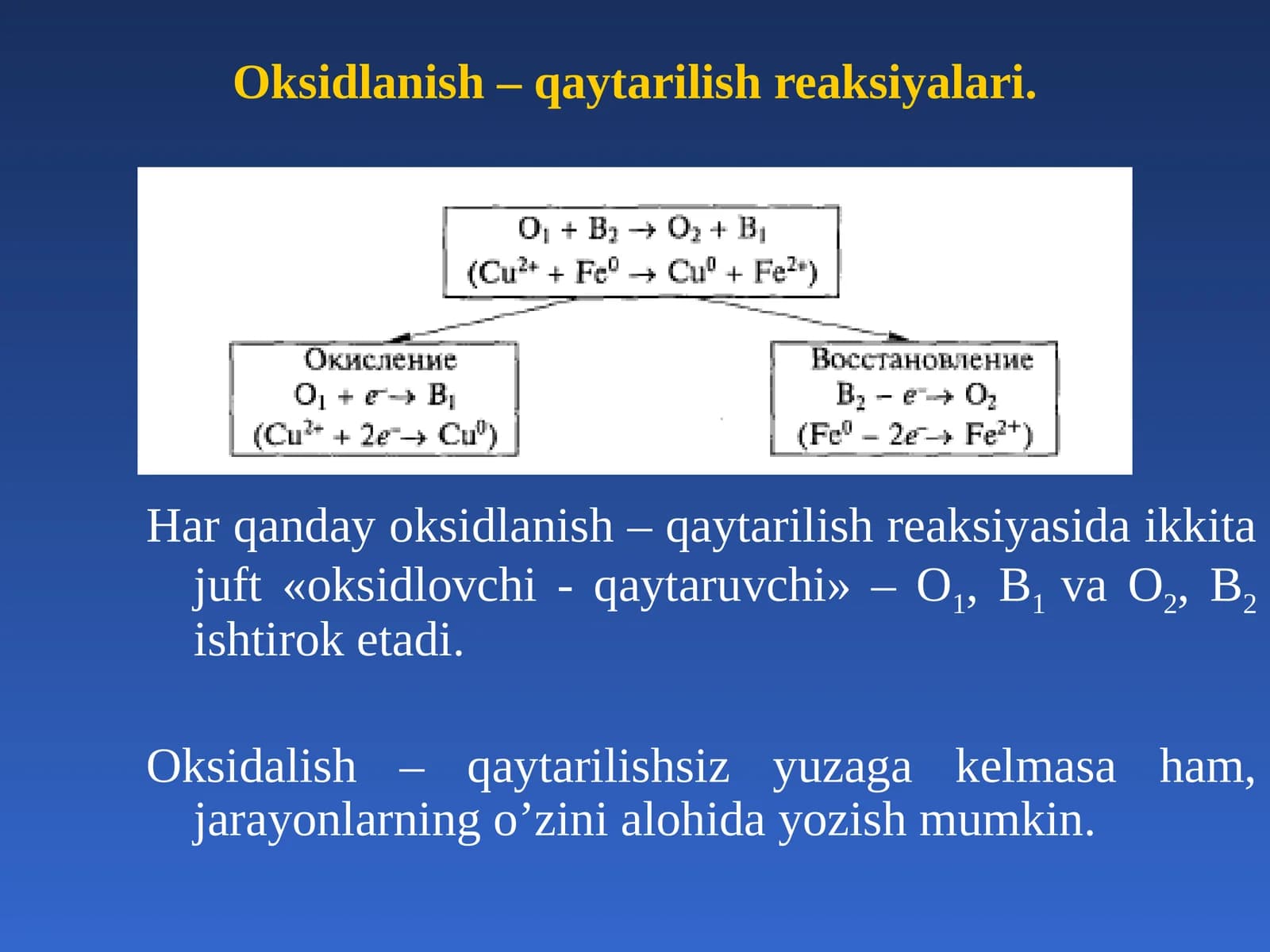 Oksidlanish va qaytarilish reaksiyalari
