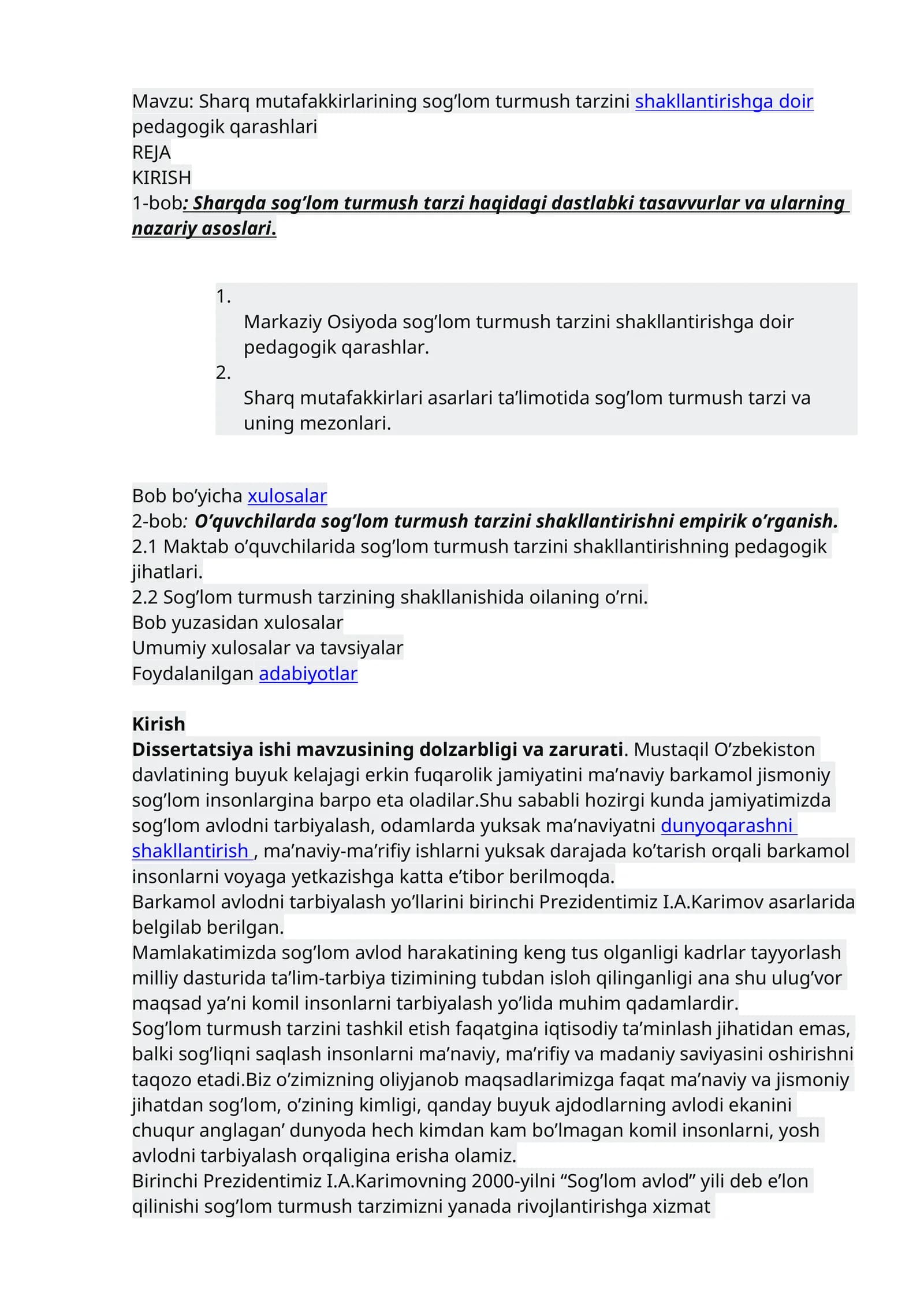 Sharq mutafakkirlarining sog’lom turmush tarzinishakllantirishga doir pedagogik qarashlari