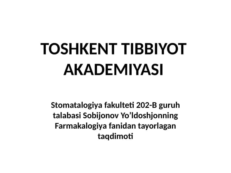 Farmakologiya fanidan taqdimot