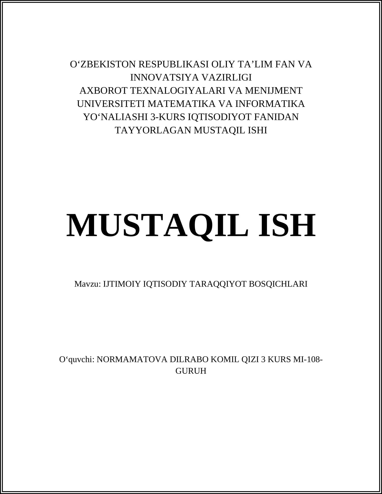 IJTIMOIY IQTISODIY TARAQQIYOT BOSQICHLARI