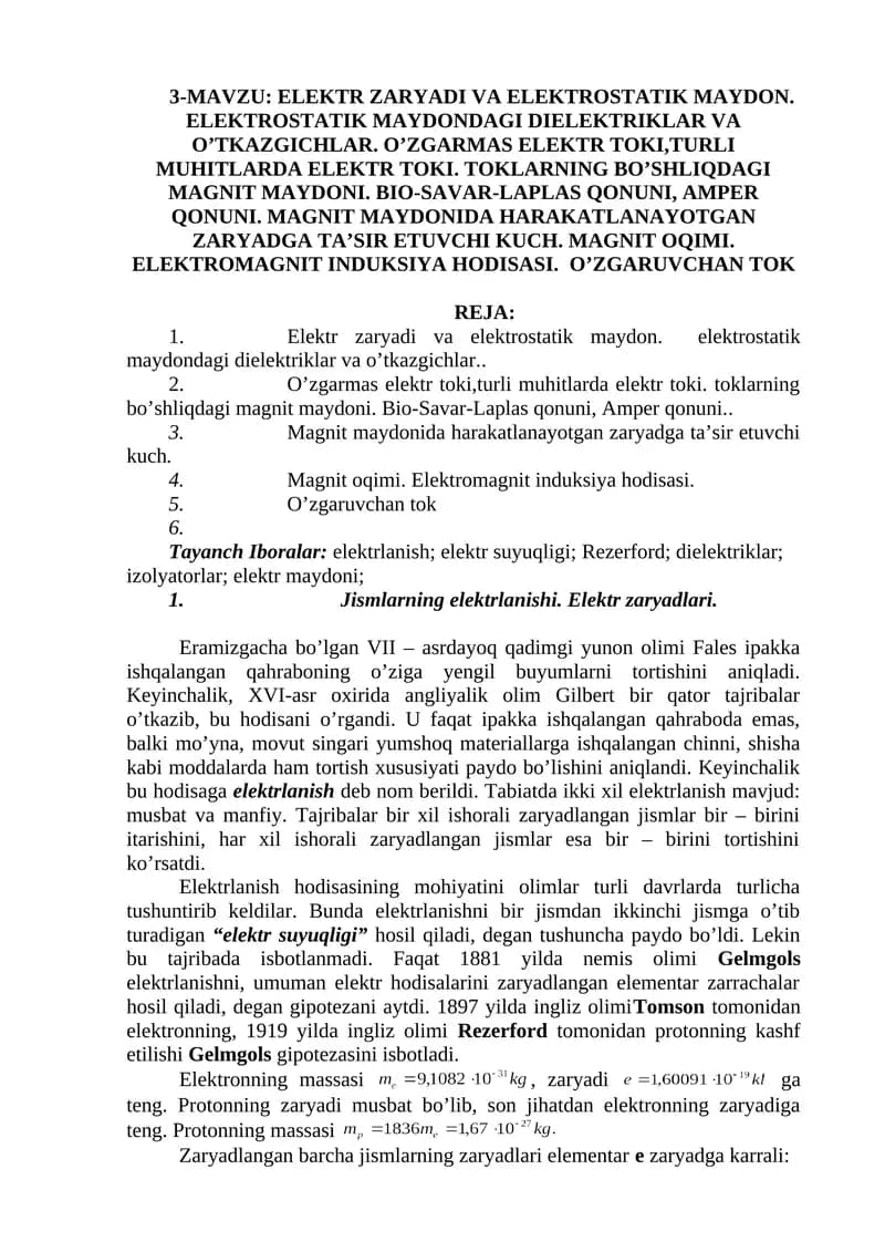 Elektr zaryadi va elektrostatik maydon