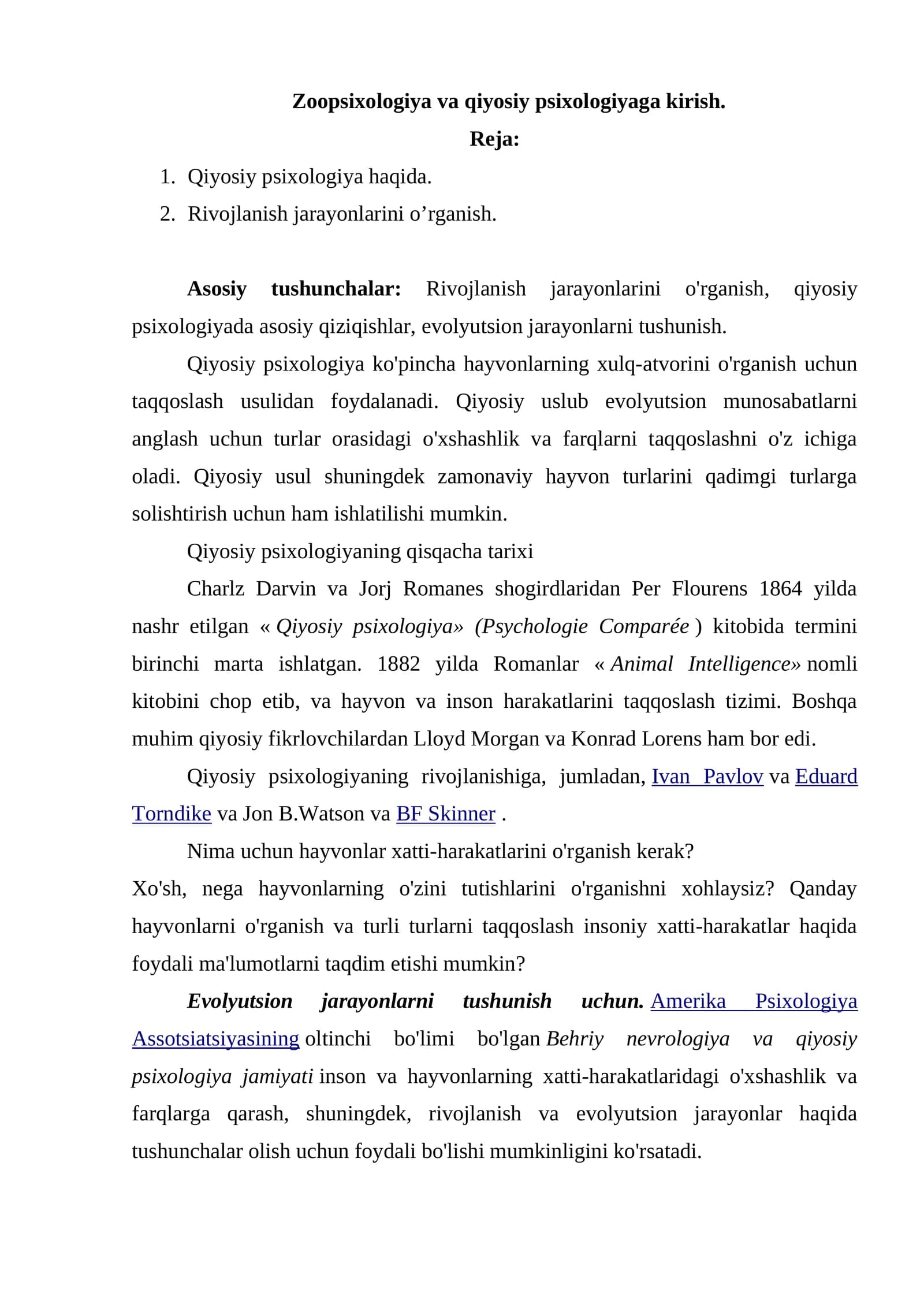 Zoopsixologiya va qiyosiy psixologiyaga kirish