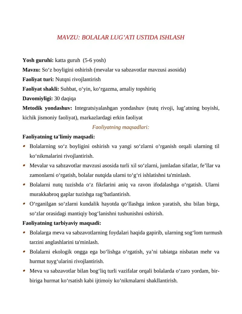 Bolalar Lug'ati ustida ishlash
