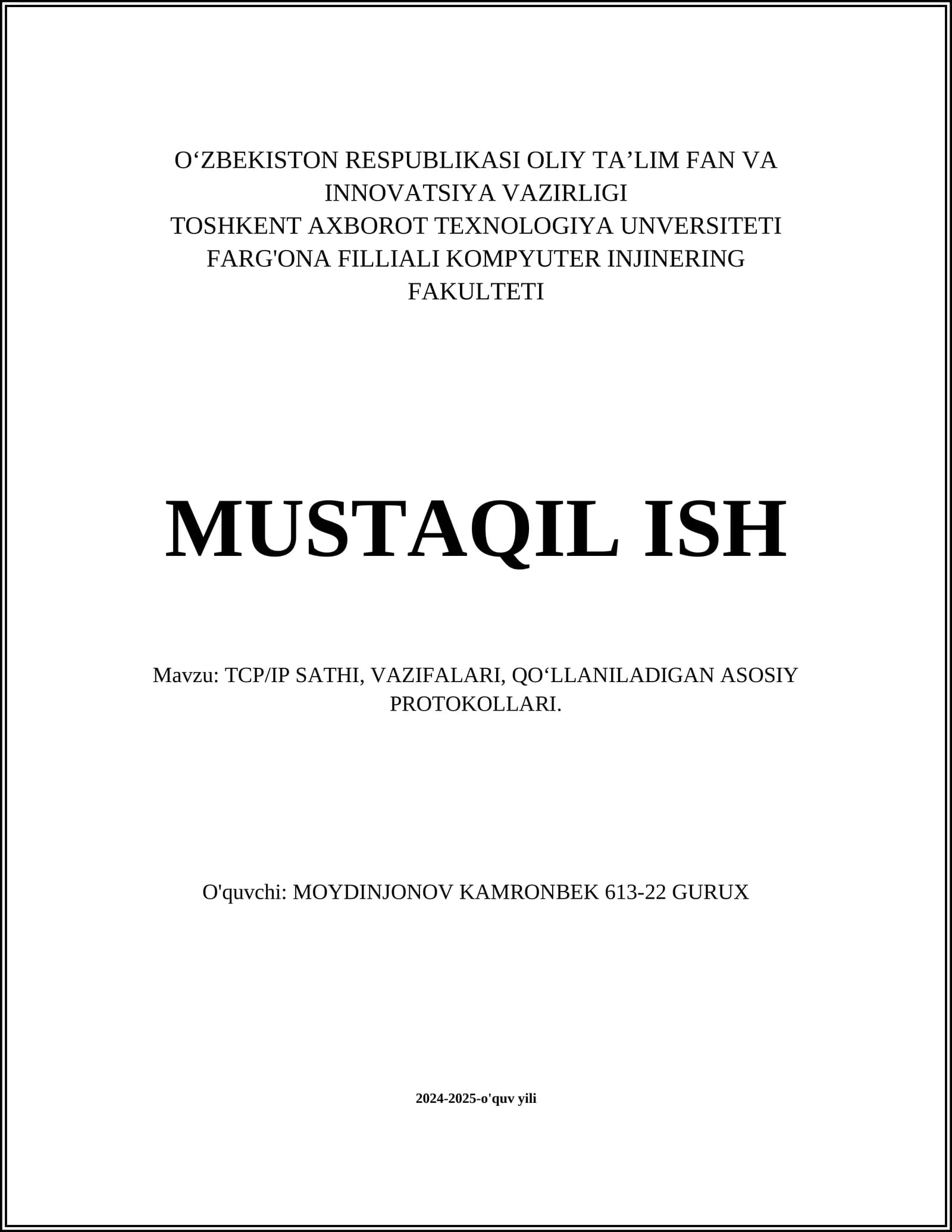 TCP/IP tarmoq modeli asoslari