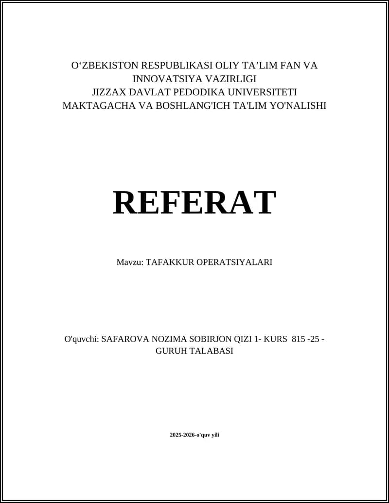 TAFAKKUR OPERATSIYALARI