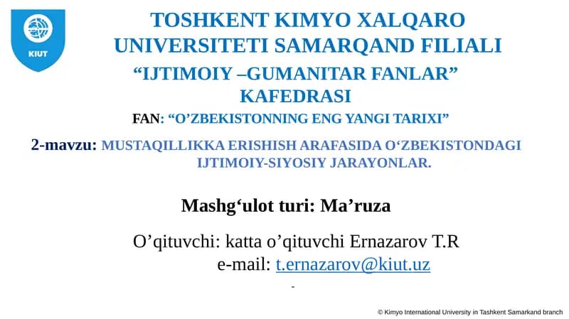 O'ZBEKISTONNING ENG YANGI TARIXI