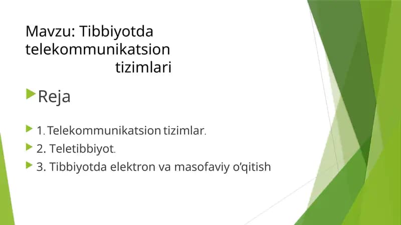 Tibbiyotda telekommunikatsion tizimlar
