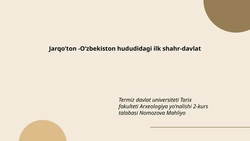 Jarqoʻton - Oʻzbekiston hududidagi ilk shahr-davlat