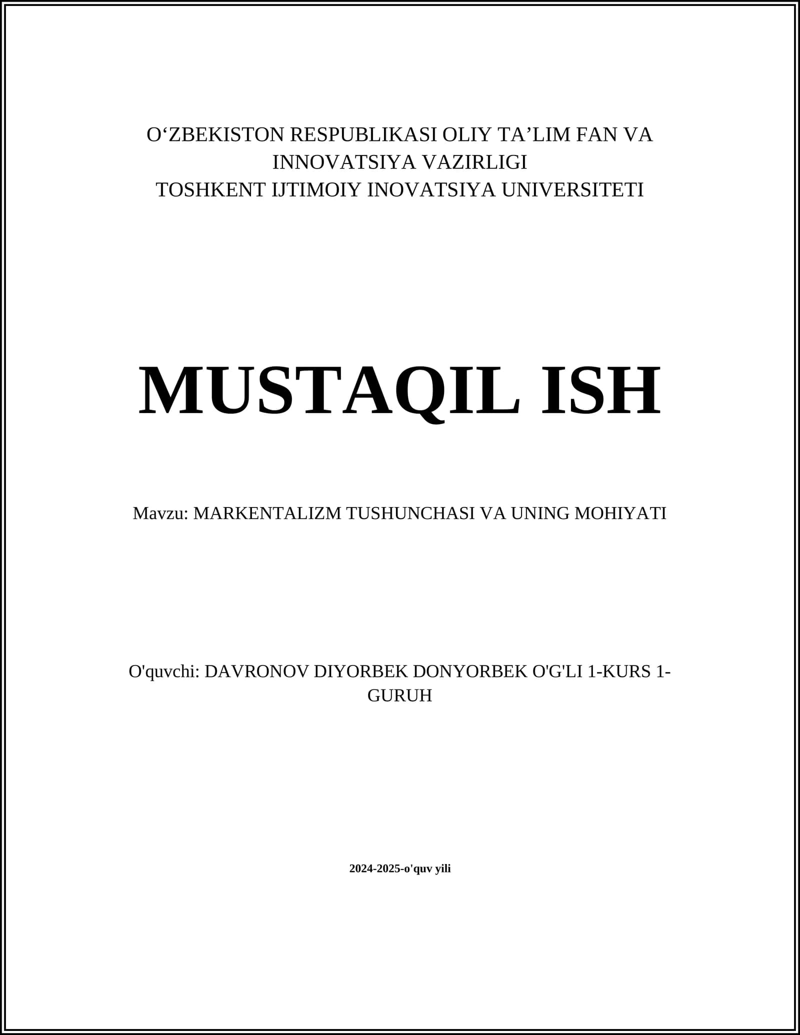 MARKENTALIZM TUSHUNCHASI VA UNING MOHIYATI