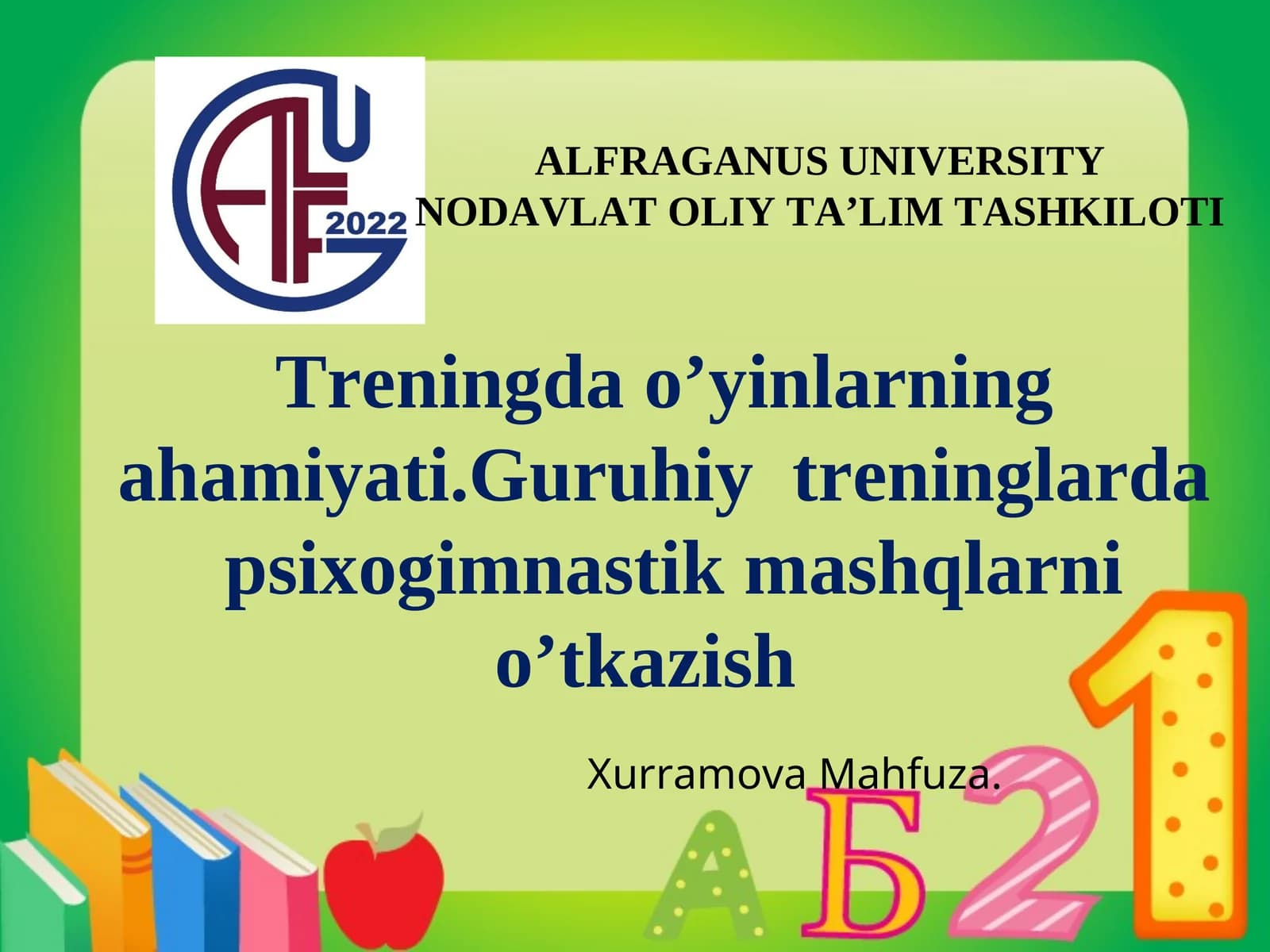 Treningda o’yinlarning ahamiyati.Guruhiy treninglarda psixogimnastik mashqlarni o’tkazish