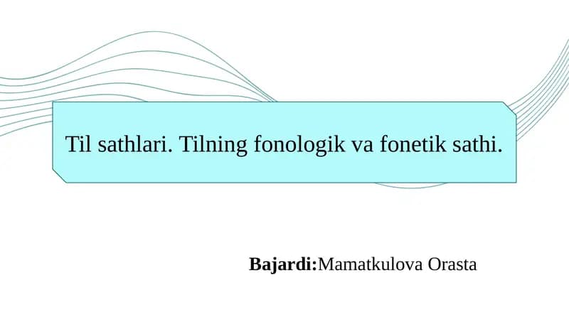 Til sathlari. Tilning fonologik va fonetik sathi.