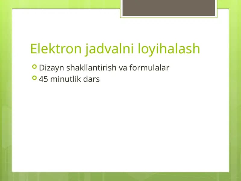 Elektron jadvalni loyihalash