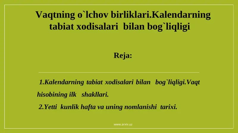 Kalendarning tabiat xodisalari bilan bog`liqligi