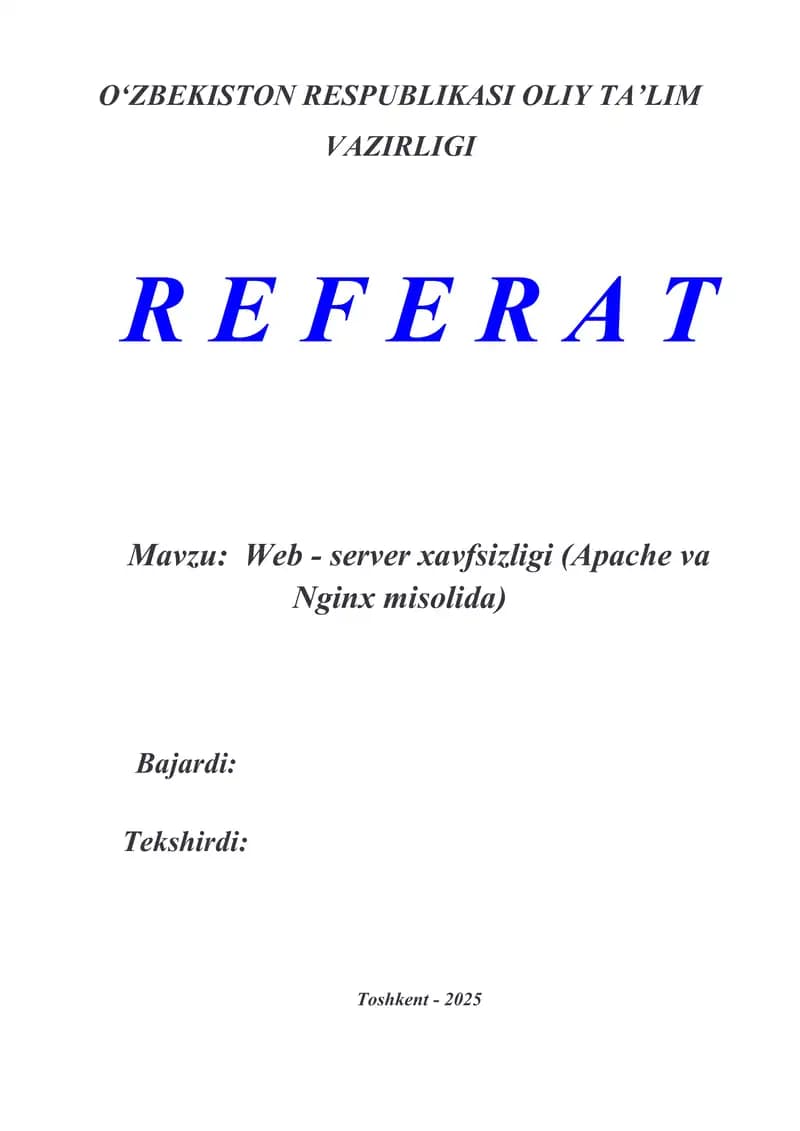 Web - server xavfsizligi