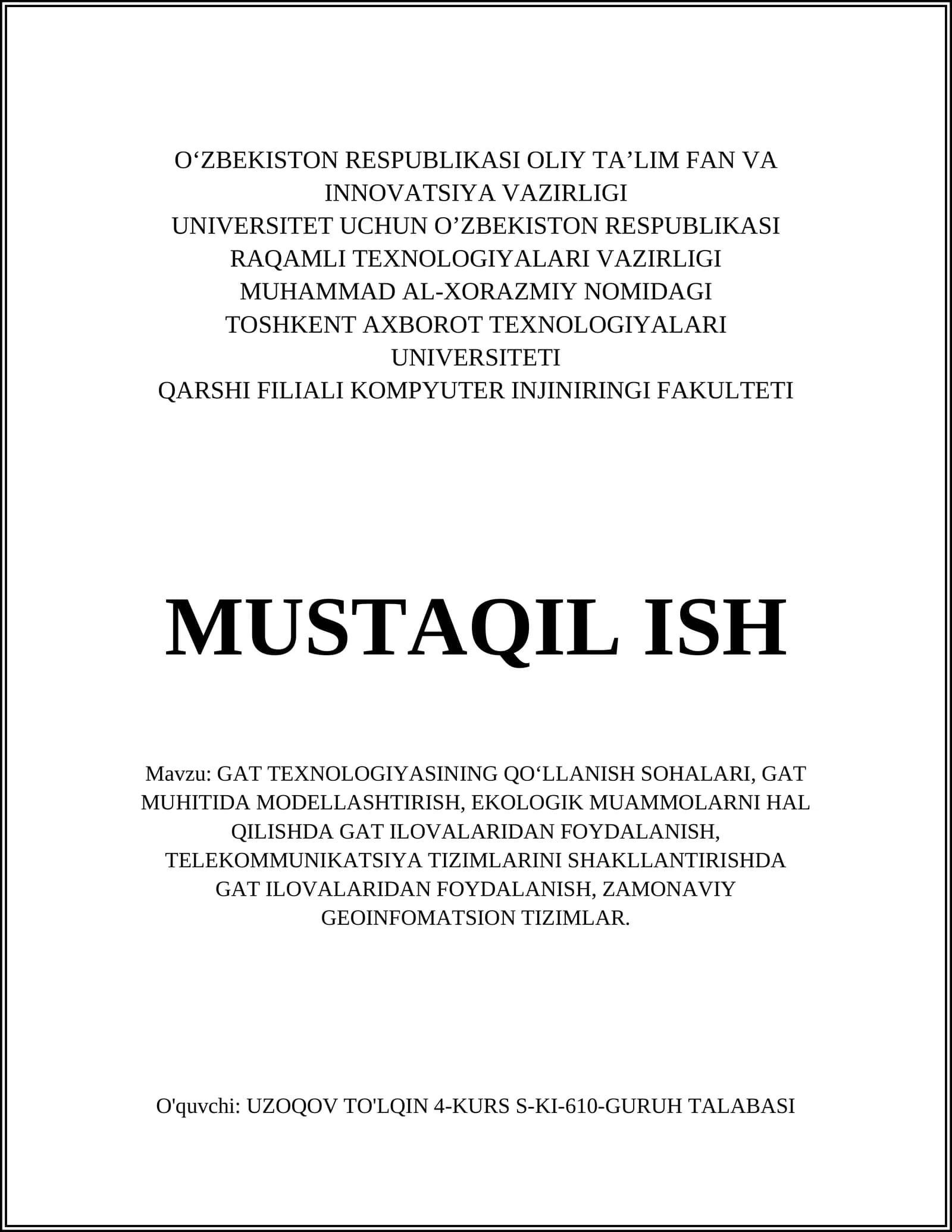GAT TEXNOLOGIYASINING QO‘LLANISH SOHALARI