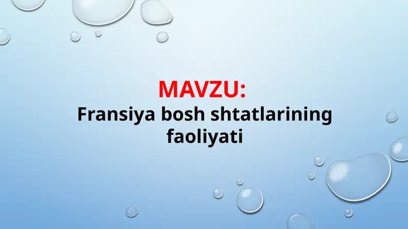 Fransiya bosh shtatlarining faoliyati (TAQDIMOT)