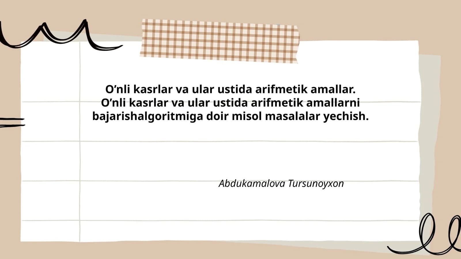 O’nli kasrlar va ular ustida arifmetik amallar