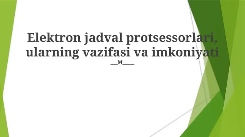 Elektron jadval protsessorlari, ularning vazifasi va imkoniyati