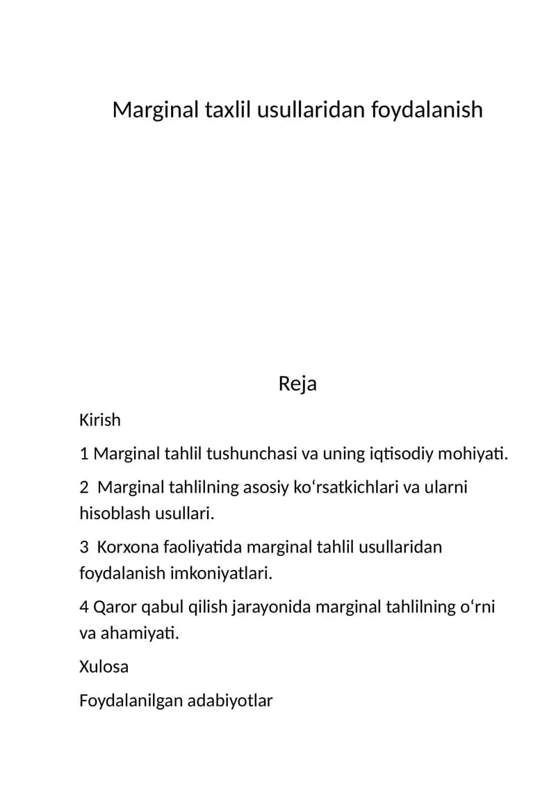 Marginal taxlil usullaridan foydalanish