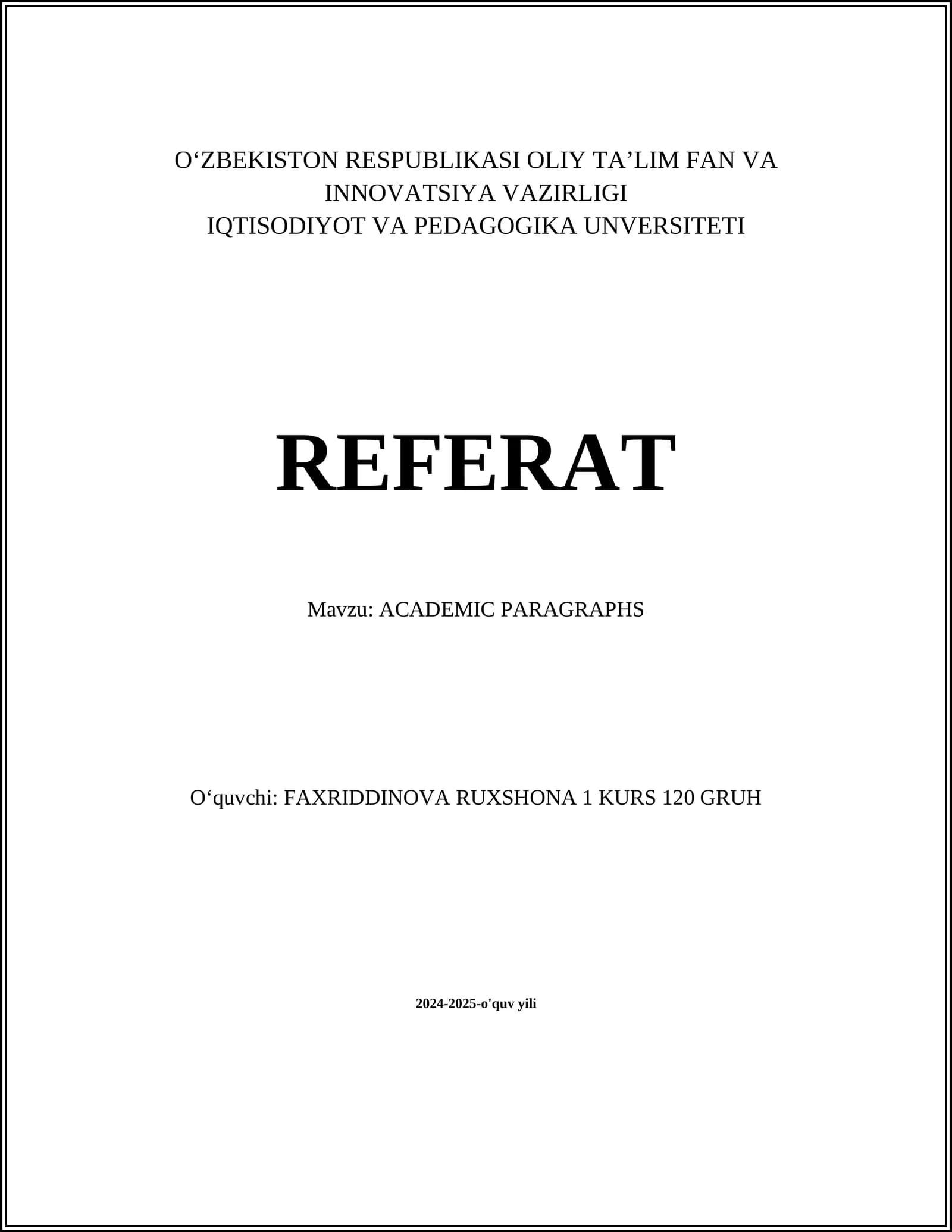 ACADEMIC PARAGRAPHS