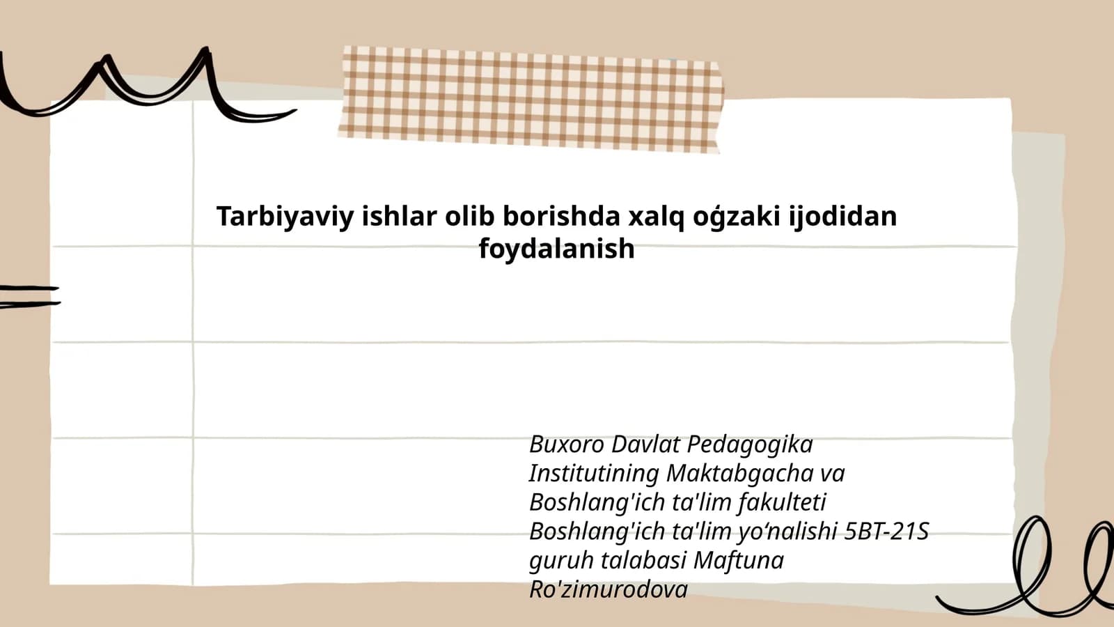 Tarbiyaviy ishlar olib borishda xalq oģzaki ijodidan foydalanish