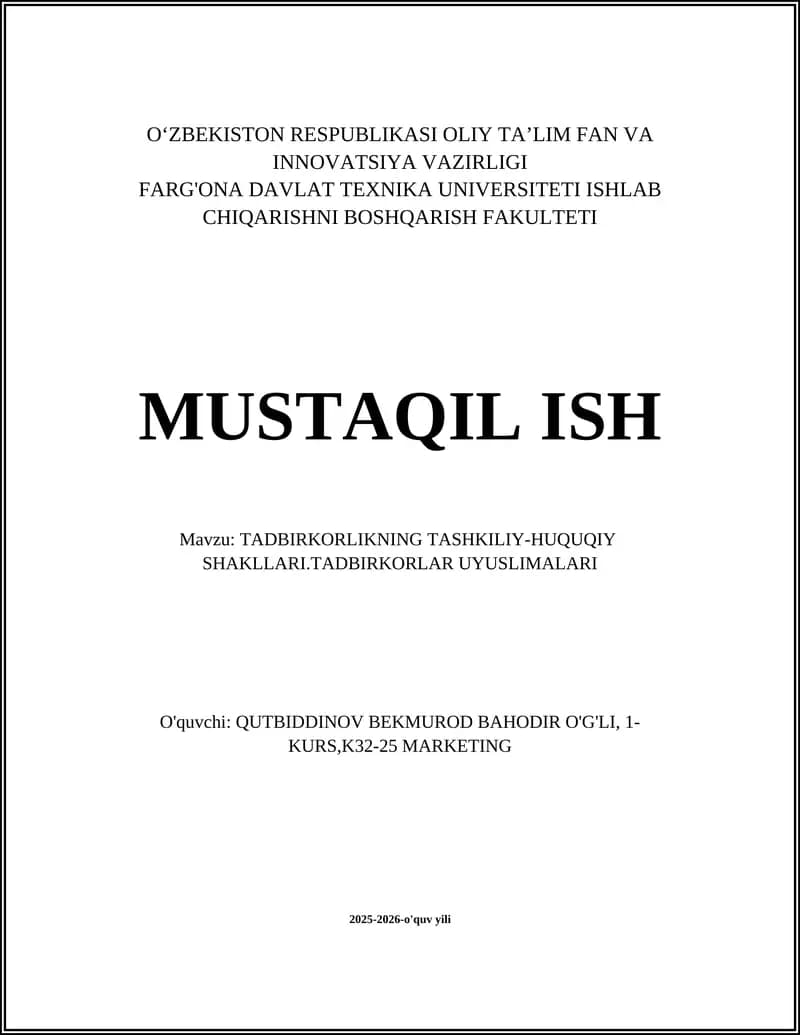 TADBIRKORLIKNING TASHKILIY-HUQUQIY SHAKLLARI