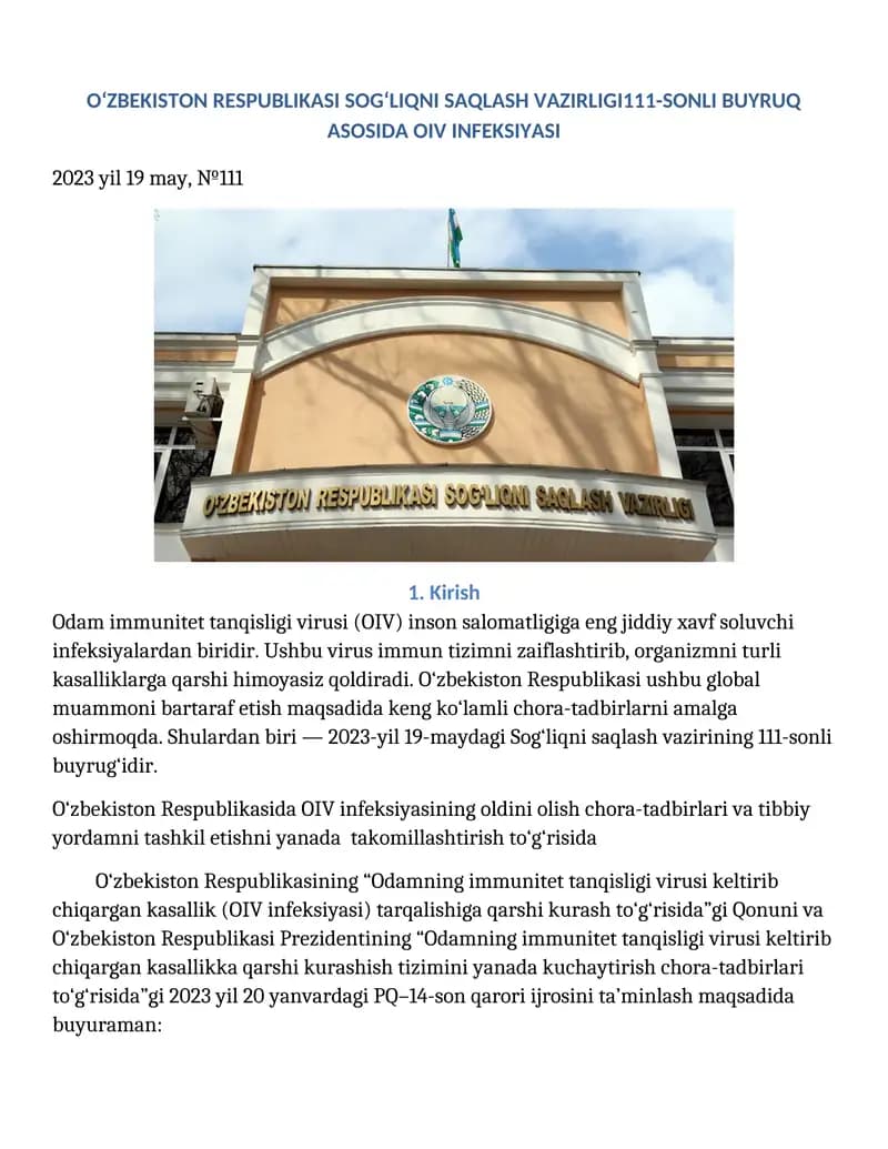 111-SONLI BUYRUQ ASOSIDA OIV INFEKSIYASI