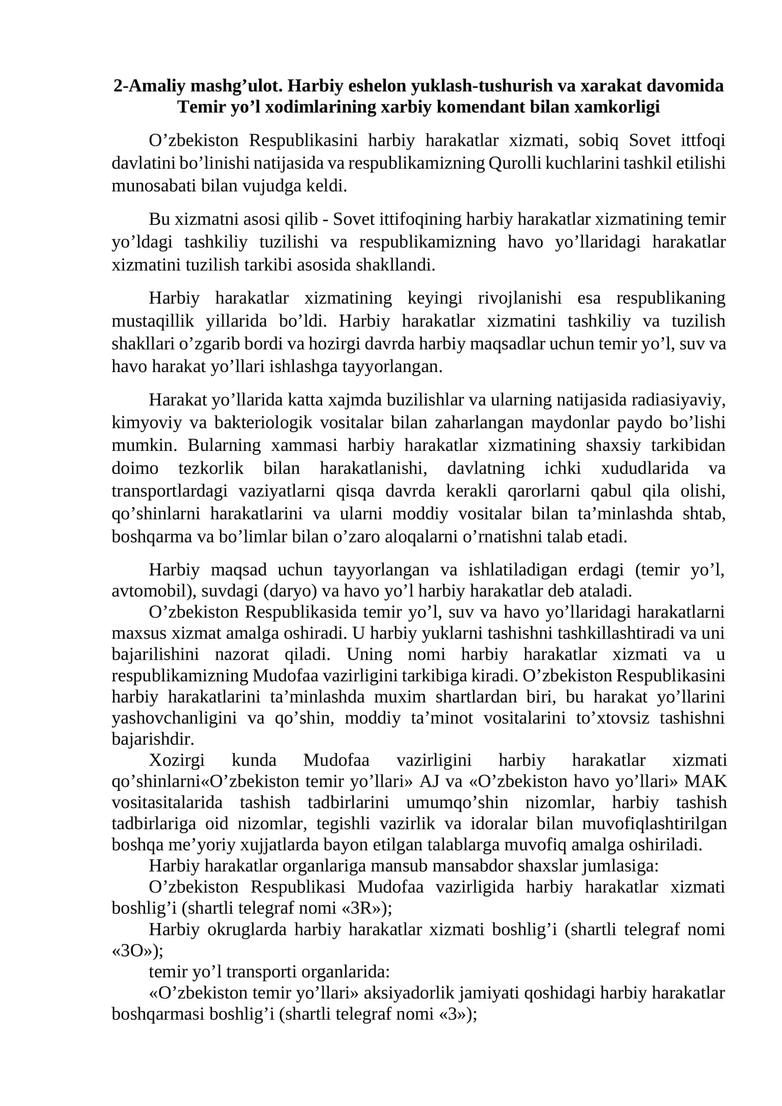 Temir yoʼl xodimlarining xarbiy komendant bilan xamkorligi