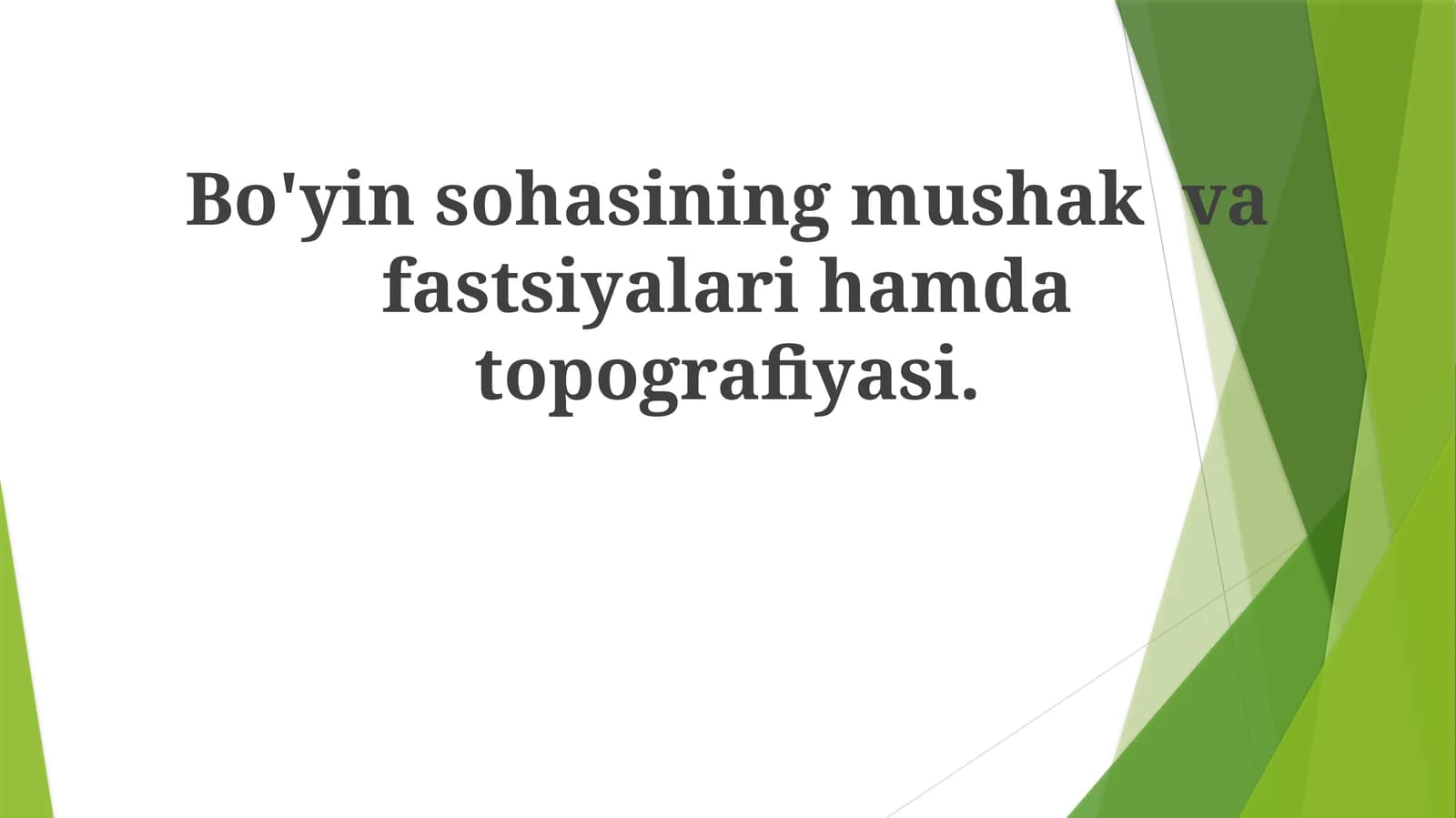 Bo'yinsohasining mushak va fastsiyalari hamda topografiyasi