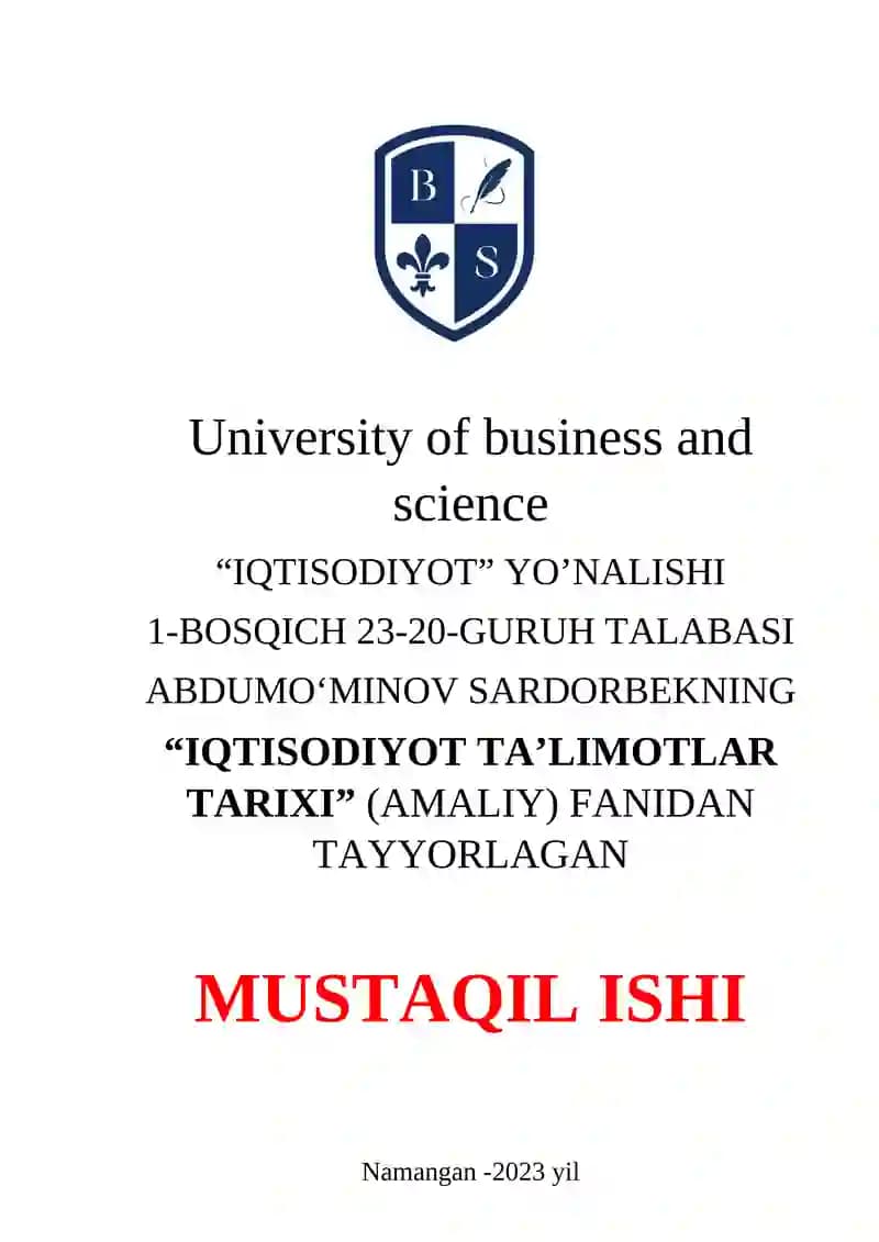 “IQTISODIYOT TA’LIMOTLAR TARIXI” (AMALIY)