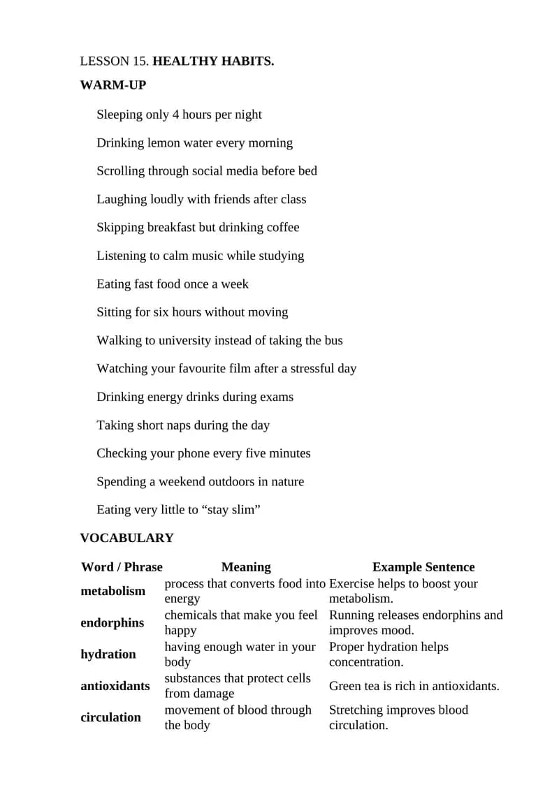LESSON 15. HEALTHY HABITS