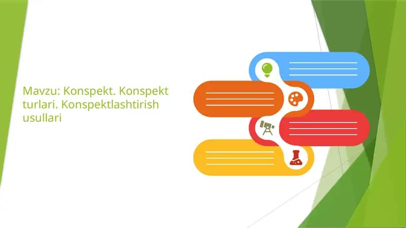 Konspekt. Konspekt turlari. Konspektlashtirish usullari