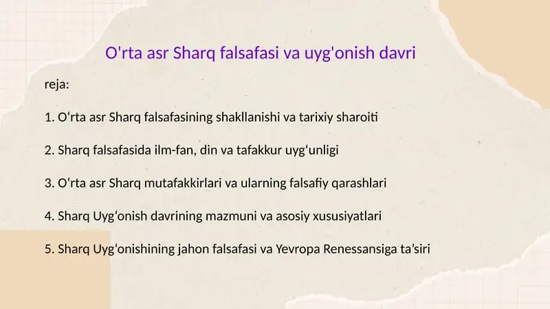 O'rta asr Sharq falsafasi va uyg'onish davri