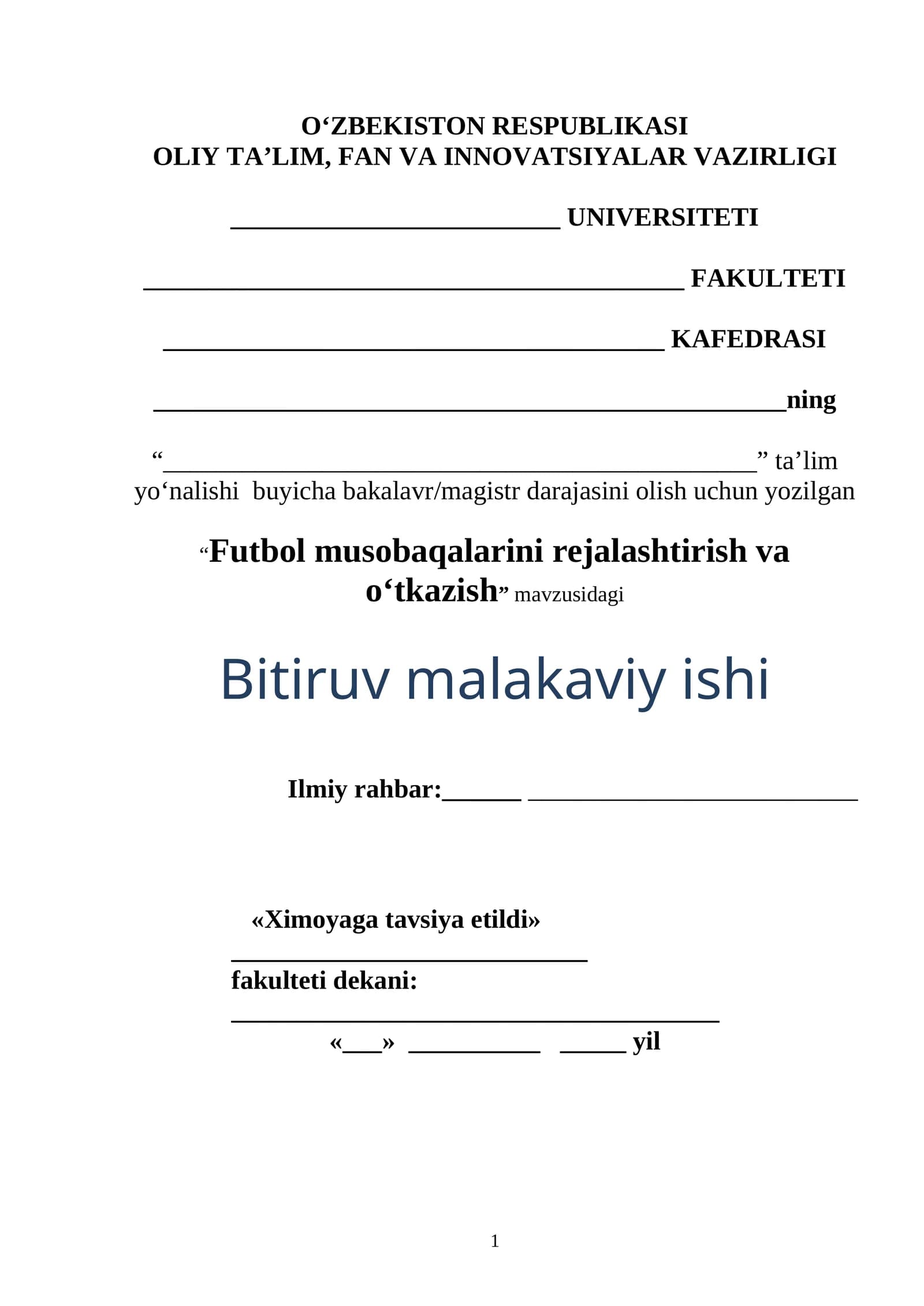 Futbol musobaqalarini rejalashtirish va o‘tkazish
