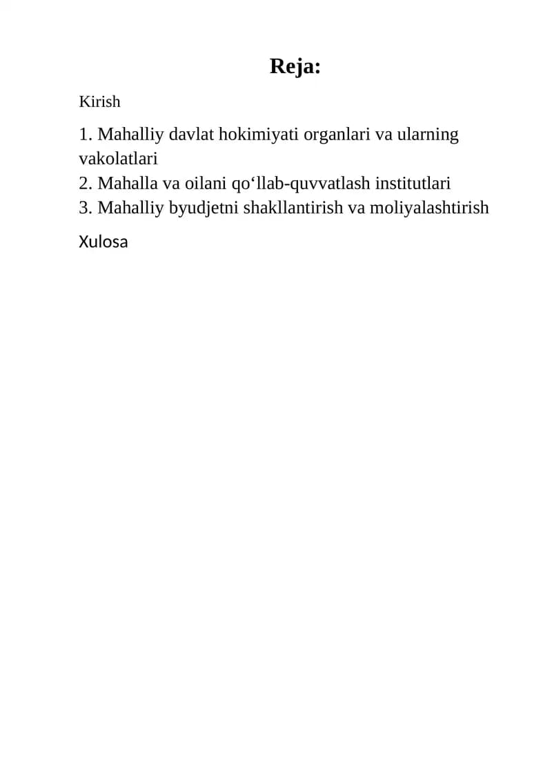 Normativ-huquqiy asoslar va mahalliy boshqaruv institutsional mexanizmlari | Mahalliy boshqaruv tizimi