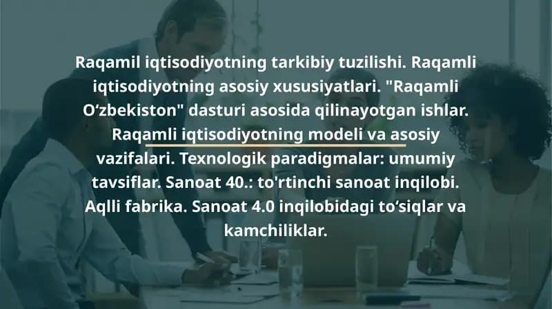 Raqamli iqtisodiyotning tarkibiy tuzilishi